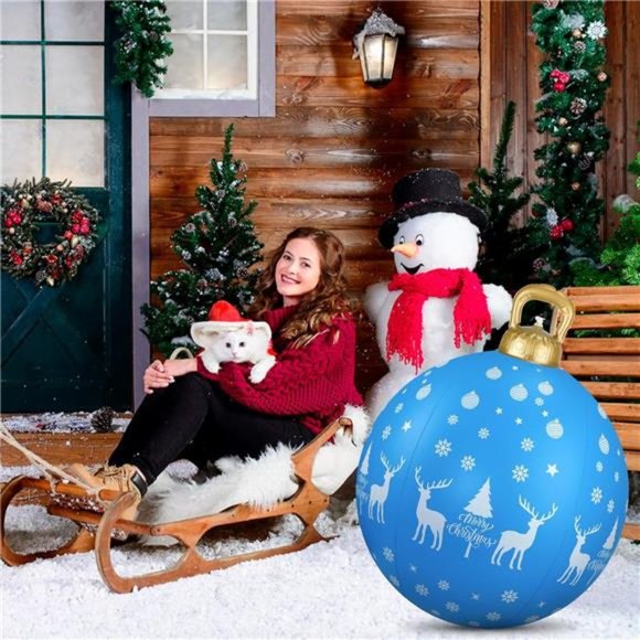 2PCS Inflatable Christmas Ball Decor,24 " Blue Snow Christmas PVC Inflatable - Picture 6 of 6
